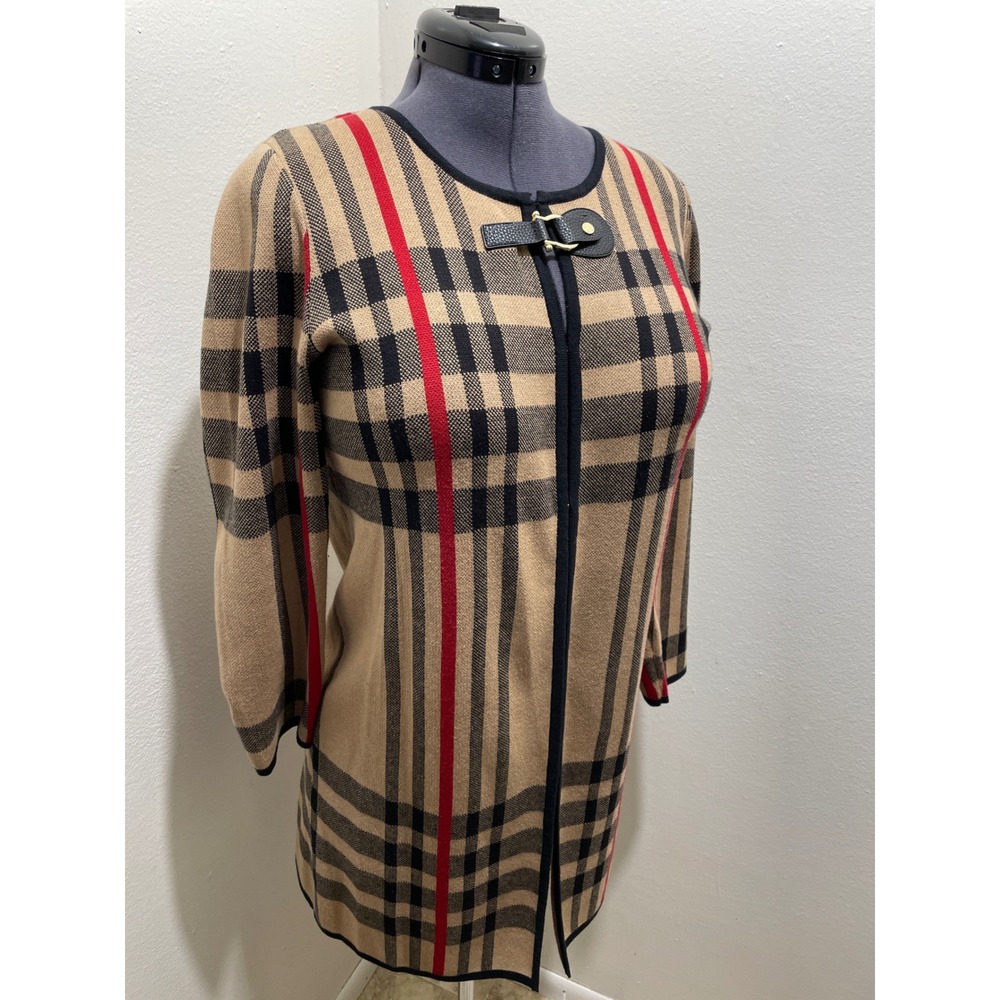 Coatigan Jacket Heritage Plaid Duster Fall Knit Sweater Size M Anne Klein